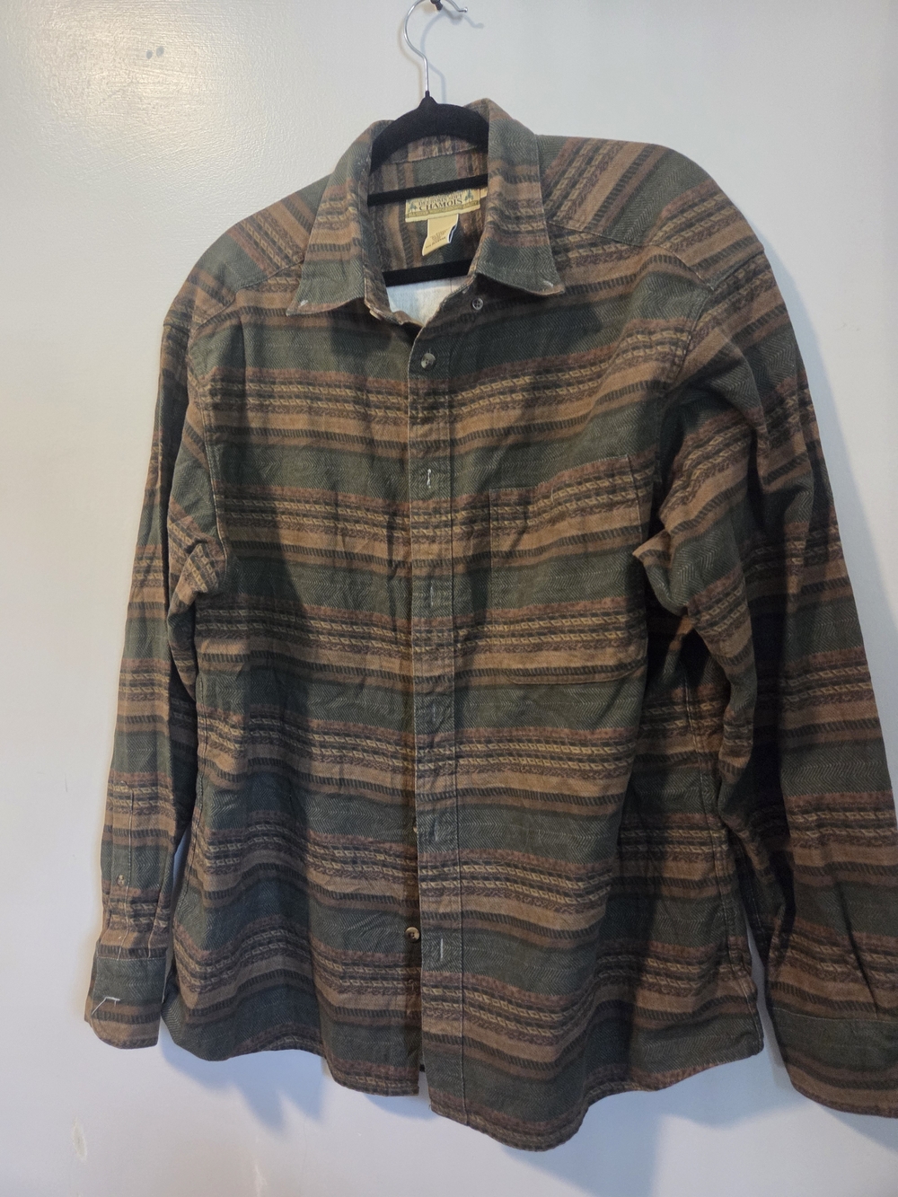 Pendleton Green and Brown Striped Button-Up Flannel Shirt